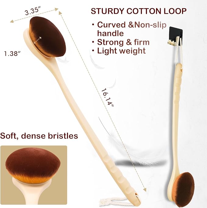 Lotion Applicator for Back, Feet, Long Handle Curved, Back Sunscreen Applicator for Kids, Women, Ultra Soft Bristles for Ultimate Comfy, Apply Cream Moisturizer, Self Tanner, Beige