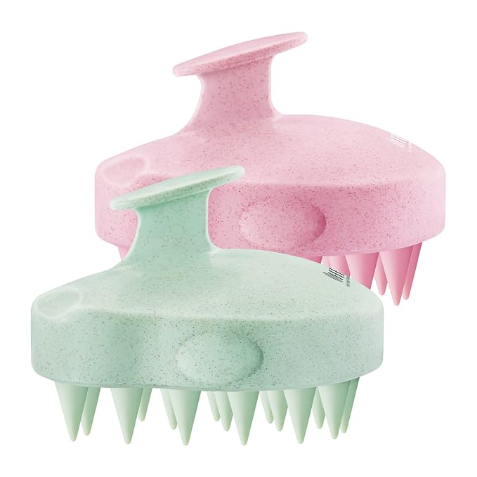 HEETA Scalp Massager 2 Pack for Hair Growth, Soft Silicone Bristles to Remove Dandruff and Relieve Itching, Scalp Scrubber for Hair Care, Shampoo Brush for Wet Dry, Pink & Green