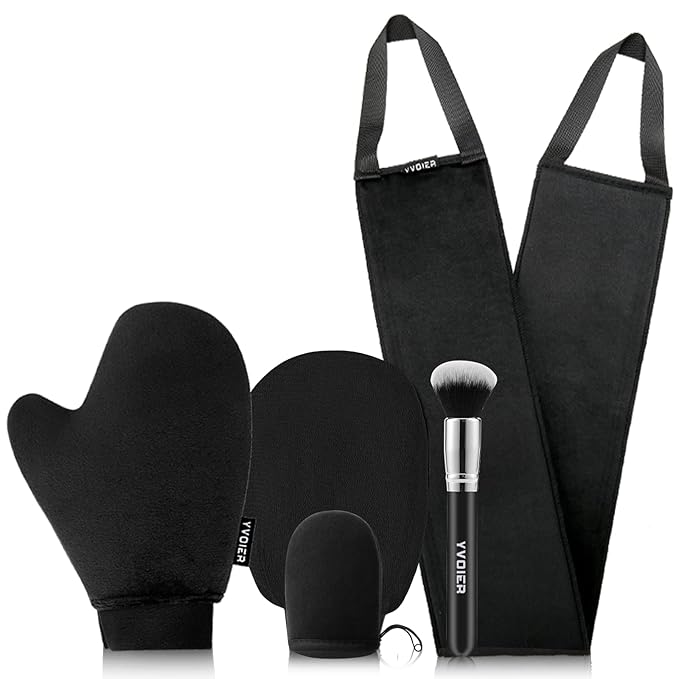 Streakless Self Tanning Mitt Applicator Kit, 5 Pack Self Tanner Mitt with Tanning Glove, Self Tanner Back Applicator, Tanning Brush, Mini Face Glove and Exfoliating Mitt