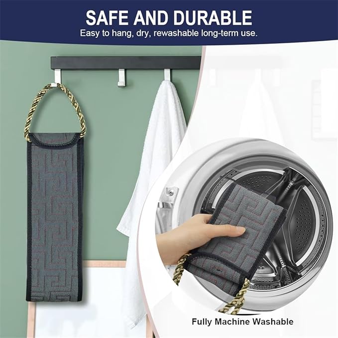 Exfoliating Back Scrubber for Shower, 34 Inches Back Scrubber with Handles, Double Sided Body Exfoliator Bath Tool, Exfoliating Washcloth to Scrub Your Body Deeply for Men & Women (Gray)