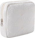 Small Quilted Cosmetic Pouch for Purse, Mini Cotton Makeup Bag with Compartments, Cute Zipper Lipstick Holder for Women (16Seashell)