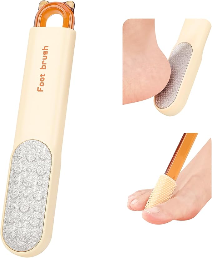 Foot Callus Remover, Foot File Callus Remover for Feet, Double Sided Foot Scrubber with Soft Silicone Brush (Yellow)