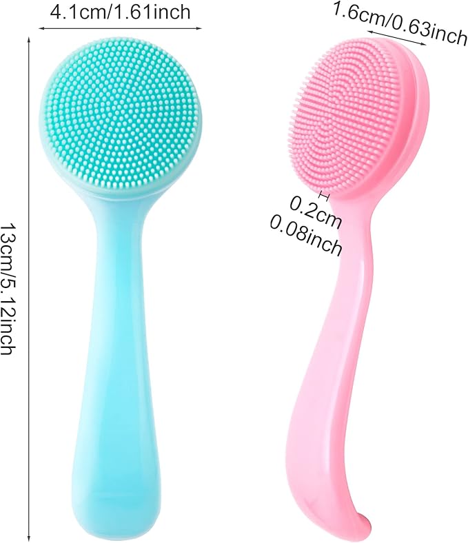 4 Pack Silicone Manual Facial Cleansing Brush, Skin Friendly Waterproof Face Cleaning Scrubber Exfoliator Cleanser for Blackheads Whiteheads Makeup Residues Removal- 2 Blue & 2 Pink