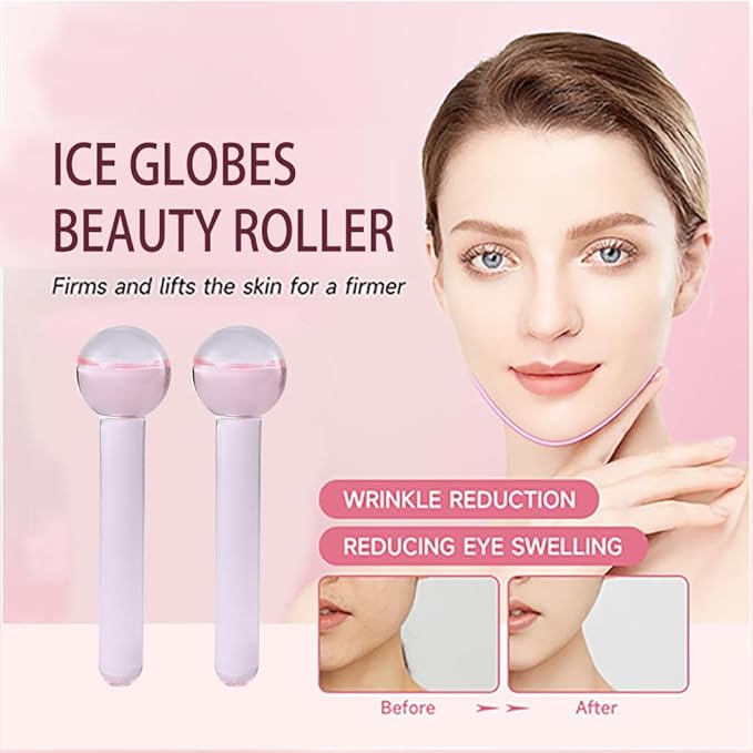 SportEmblema Ice Globes for Face & Eyes,Facials Cold Roller Cooling Globes for Skin Tightening & Anti-Aging Reusable Ice Facial Roller for Reduction of Puffiness & Wrinkles Dark Circles,Headaches-Pink