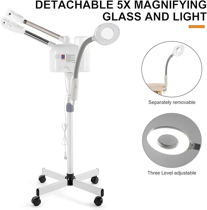 Artist hand Facial Steamer Professional 3 in 1 Hot and Cold Facial Steamer with 5X LED Magnifying Lamp, Esthetician Face Steamer Fast Heating for Beauty Salon Spa Home Use