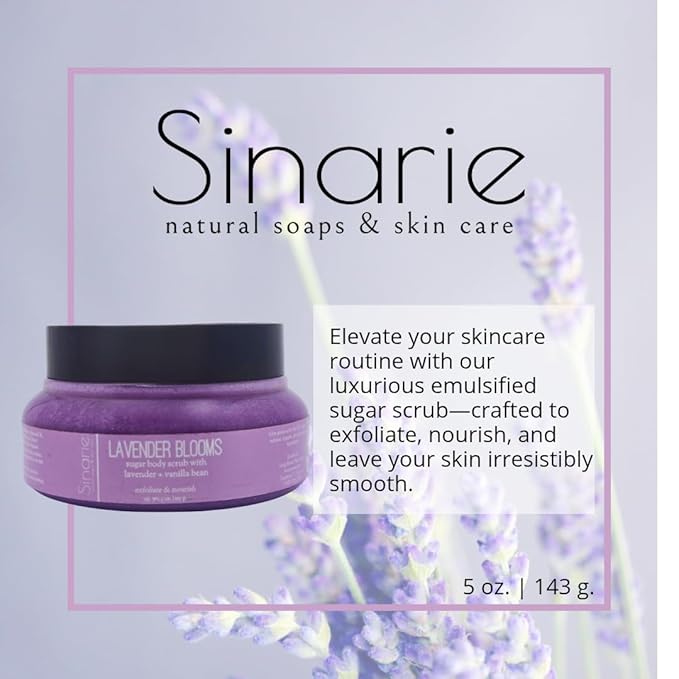 Exfoliating Sugar Scrub for Body – Hydrating Moisturizing Body Polish with Natural Oils – Gentle Spa Skincare for Smooth, Glowing Skin (5 oz., Lavender Blooms (Lavender & Vanilla))