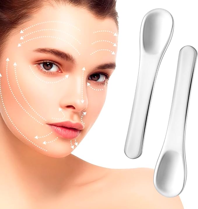 3pcs Mini Stainless Steel Makeup Spatula, Reusable Cosmetic Cream Spatulas Spoon, Skincare Scoop Applicator Facial Massage Beauty Tools for Mixing and Sampling Face Eye Cream- Silver