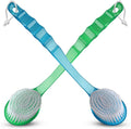 2 Pack Bath Body Brush Long Handle Back Shower Brush Exfoliating Back, Body, and Feet Scrubber Soft Nylon Bristles (Blue & Green)
