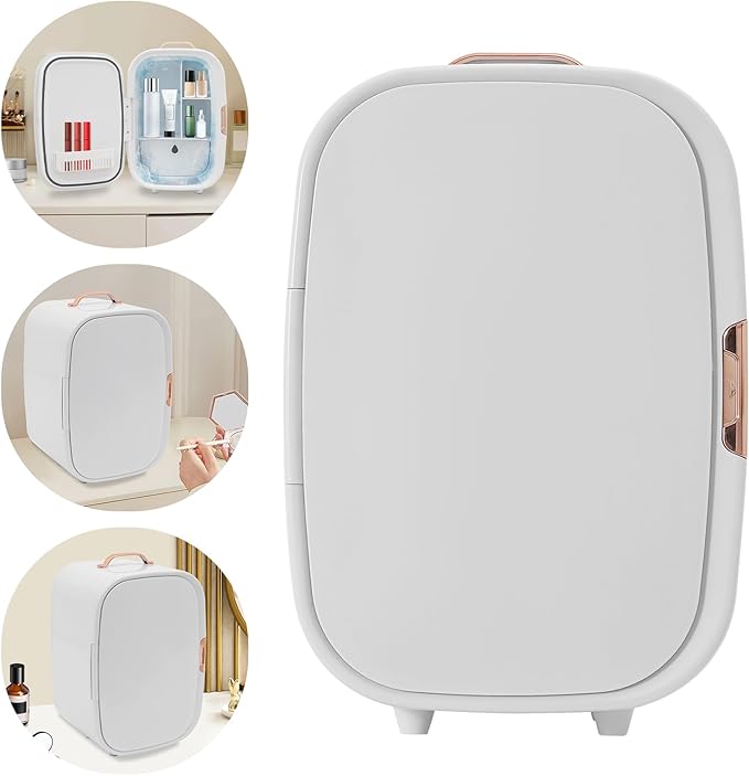 12L Portable Beauty Fridge with Handle, Mini Skincare Fridge Cooler & Warmer Cosmetics Refrigerator White for Makeup Lipstick Comestic Skincare