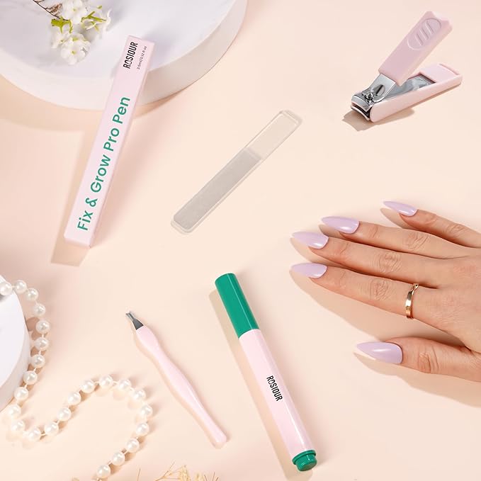 Ceramic Cuticle Oil Pusher Pen - Cuticle Remover Kit for Nails, Nail Care Tool with Nail Clipper Nail Buffer for Hangnails, Dry & Damaged Nails, Moisturize Strengthen Brighten