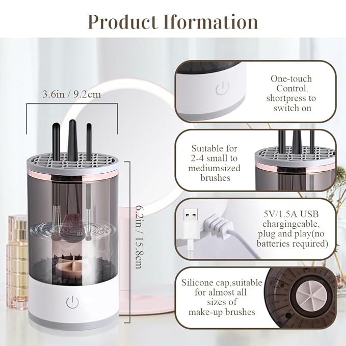 Electric Makeup Brush Cleaner, Abnaok Makeup Brush Cleaner Machine with Brush Clean Mat, Automatic Cosmetic Brush Cleaner Makeup Brush Tools for All Size Beauty Makeup Brushes Set, Gift for Women Wife