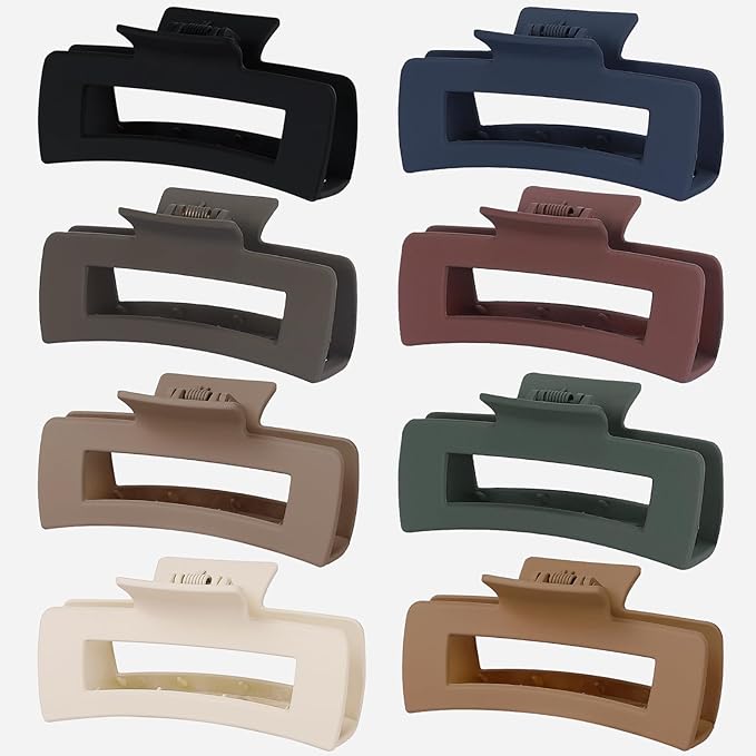 8 Pcs Medium Hair Clips, 4.1 Inch Colorful - Hair Clips for Thick & Thin Hair, Square Claw Clips, Bulk Hair Accessories for Women and Girls(Deep Colorful)