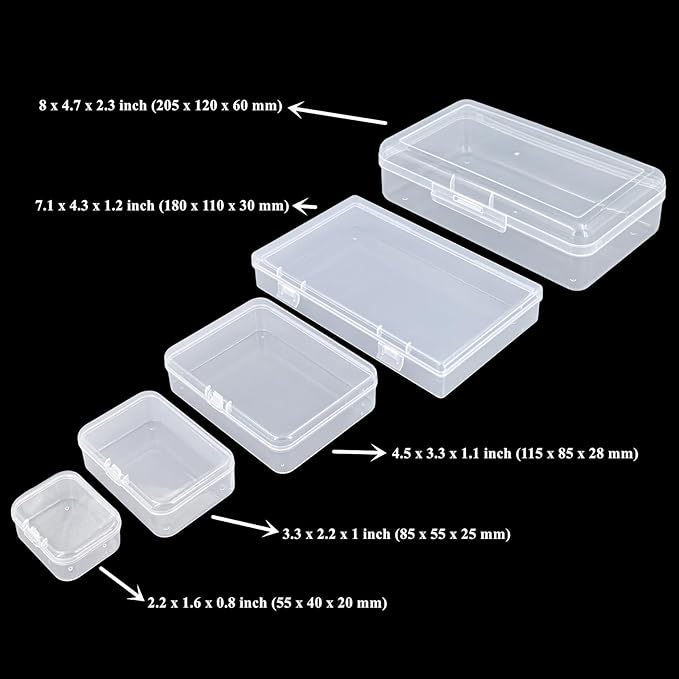 42 Pack Rectangular Clear Plastic Storage Containers Box with Hinged Lid & Labels for Beads and Other Small Craft Items (Mixed Sizes 3)