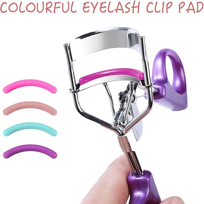 GOUWEIBA 28pcs Eyelash Curler Refill Pads - Silicone Rubber Universal Eye Lash Curler Replacement with Clear Storage Box (Mixed Color)