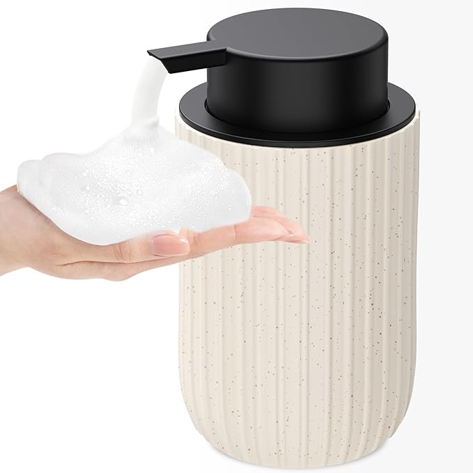 Ceramic Foaming Soap Dispenser, 12 oz Bathroom Foam Hand Soap Dispenser, Refillable Lotion Soap Dispenser with Removable Pump for Kitchen Hand Wash Dispenser, Modern Home Decor (Speckled Beige)