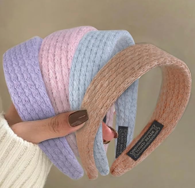 Huachi Knitted Headbands for Women Non Slip Trendy Headbands for Women’s Hair 1 inch Wide Cute Headband for Girls, Spring Head Bands Fashion Hair Accessories 4PCS