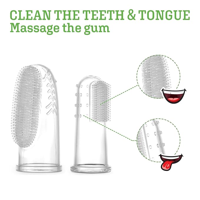 haakaa Silicone Baby Finger Toothbrush Set -360º Bristle for Baby Oral Gum Cleaning| Baby Teething Training| Newborn Oral Massager, BPA Free,2PK - 0m+Babies - Clear