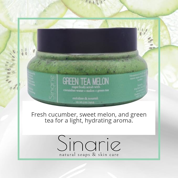 Exfoliating Sugar Scrub for Body – Hydrating Moisturizing Body Polish with Natural Oils – Gentle Spa Skincare for Smooth, Glowing Skin (5 oz., Green Tea Melon (Green Tea, Cucumber Water & Melon))