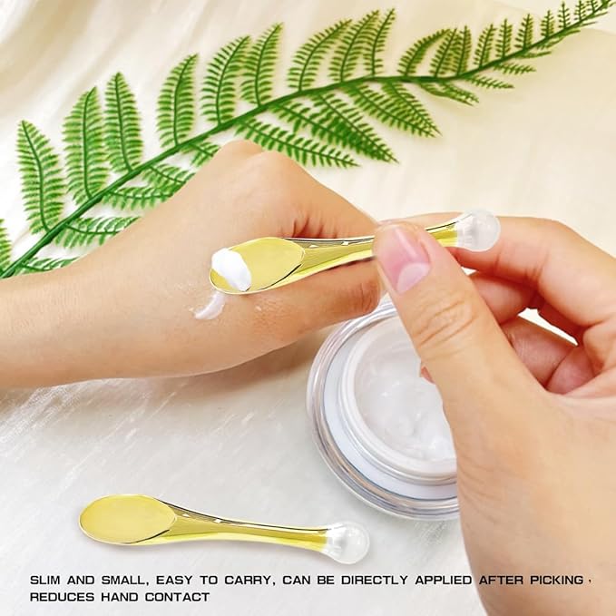 6Pcs Mini Eye Roller Plastic Eye Cream Massager Sticks Makeup Spatula Scoop Dark Circle Remover Beauty Cosmetic Tool for Skin Care,Golden