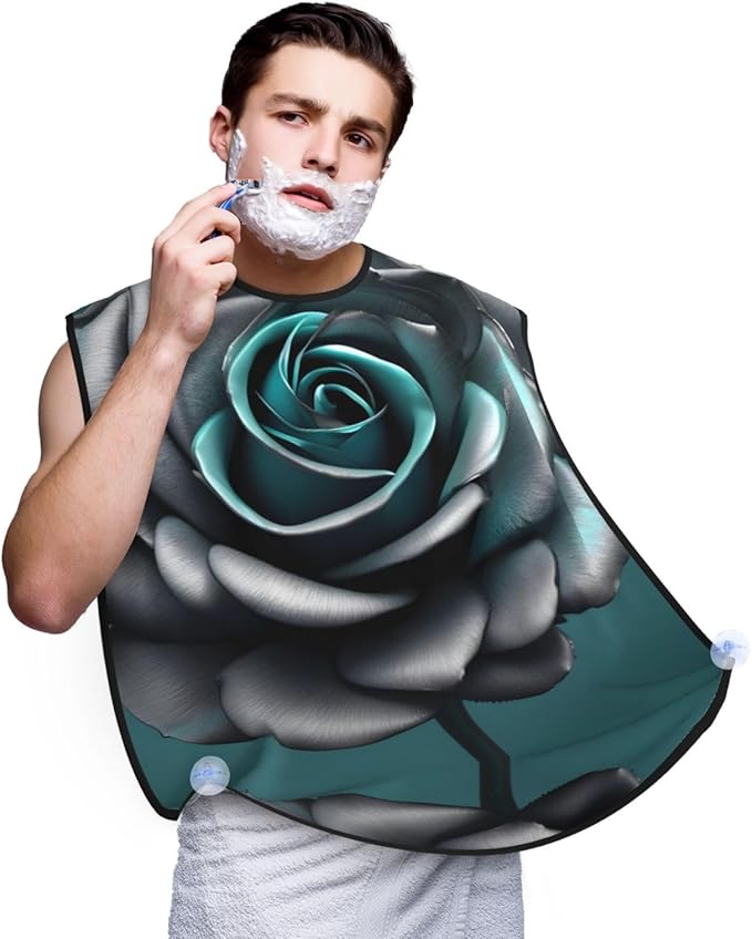 Purple Rose And Skull Print Beard Bib Shaving Apron, Beard Hair Trimming Cape Gift For Dad