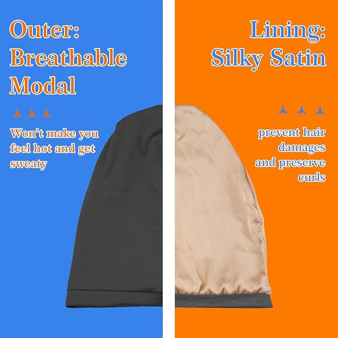 2 Pcs Adjustable Silk Hair Bonnet for Sleeping, Satin Lined Sleep Cap for Women and Men, Silk Hair Wrap Slouch Beanie.