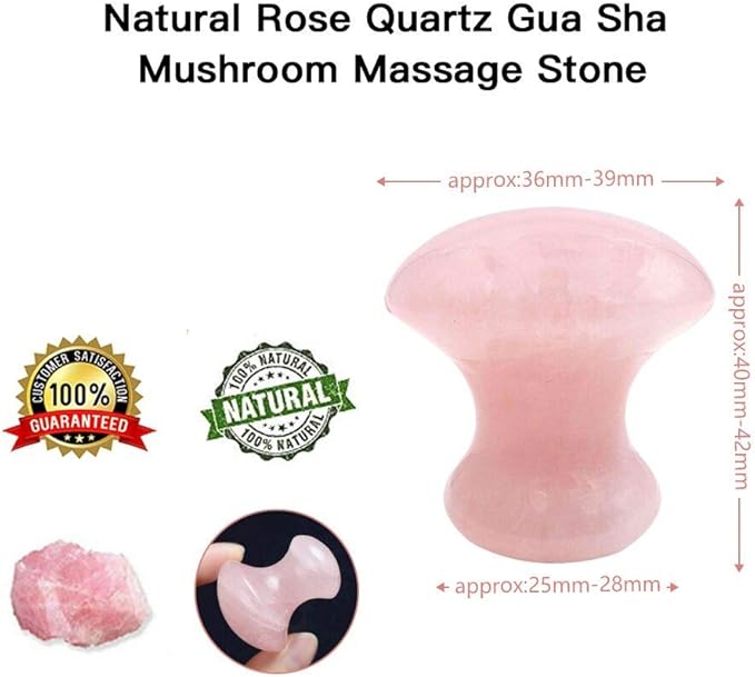 2pieces Gua Sha Tool,Gua Sha Scraping Massage Tool,Crystal Chakra Healing Stone,Mushroom Shape Guasha Facial Massage Stone for Eye Face Neck Skin Body Beauty Spa Relaxing Set(Rose Quartz)