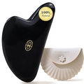 Rena Chris Gua Sha Facial Tools, Black Obsidian Guasha Tool for Acupuncture, Manual Massage Tool for Jawline Sculpting and Puffiness Reducing, Gua Sha Facial Tool with Silicone Case (Onyx Black)