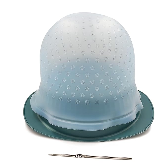 Highlight Caps with Pre Cut Holes Silicone Hair Highlighting Cap for Highlighting Hair Dye Cap No Leakage Reusable Highlighting Cap Dye Cap Pre Pierced (Blue)