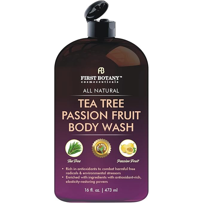 First Botany All Natural Body Wash - Fights Body Odor, Athlete's Foot, Jock Itch, Nail Issues, Dandruff, Acne, Eczema, Shower Gel for Women & Men, Skin Cleanser -16 fl oz (Passion Fruit)