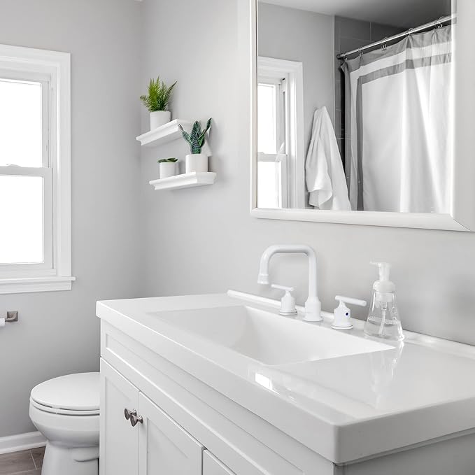 WOWOW 3 Hole Bathroom Faucet White Bathroom Sink Faucet 2 Handle Vanity Tap Lavatory Elegant Basin Mixer Tap with Drain