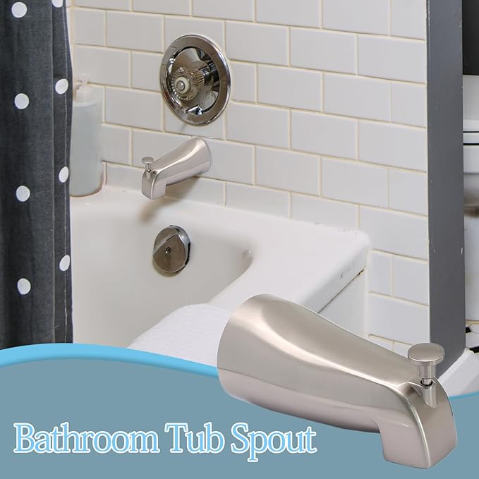 Luomorgo 1 Pc Bath Tub Spout with Diverter, Brushed Nickel Tub Spout Universal Fits 1/2" Copper Water Pipe, Bathroom Shower Bathtub Faucet Spout with Hex Wrench, Thread Tape