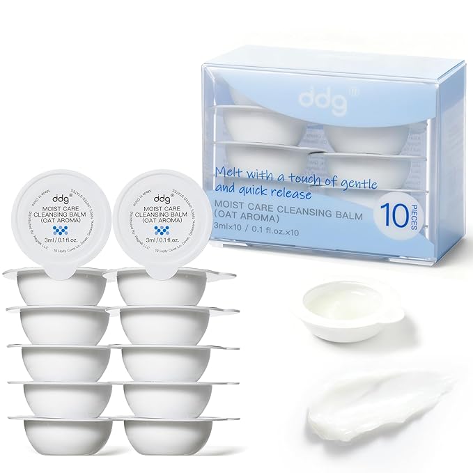 ddg Travel Size Cleansing Balm Makeup Remover for Sensitive Skin,Waterproof Makeup Removal,Travel-Friendly Facial Cleanser,Vegan Hydrating Formula,Individually Wrapped,10 Packs