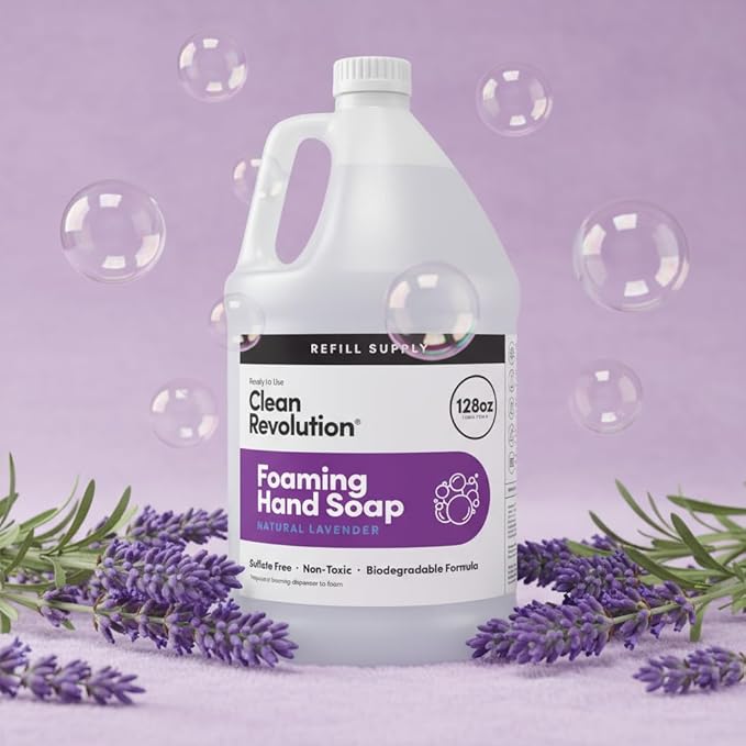 Clean Revolution Foaming Hand Soap Refill Supply Container. Ready to Use Formula. Natural Lavender Fragrance, 128 Fl. Oz