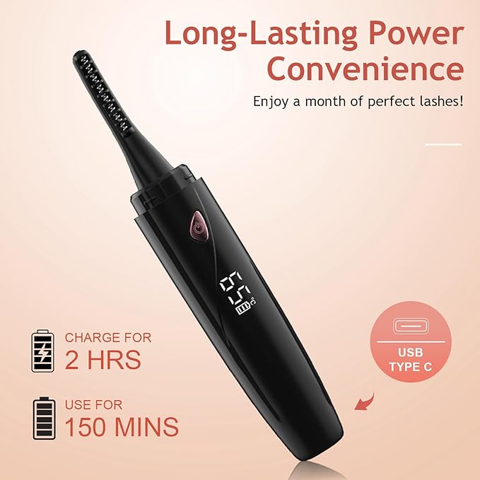 2026 Heated Eyelash Curlers,Rechargeable Electric Eyelash Curler with LED Display, Mini Lash Curler with 4 Heat Settings, Fast Heat up Within 10s,24H Long Lasting for Women Makeup Tools