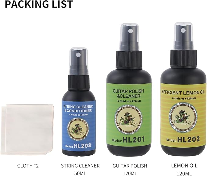 Guitar Fretboard Lemon Oil, Body Polish, String Cleaner, Polish Cloth, Guitar Care Kit