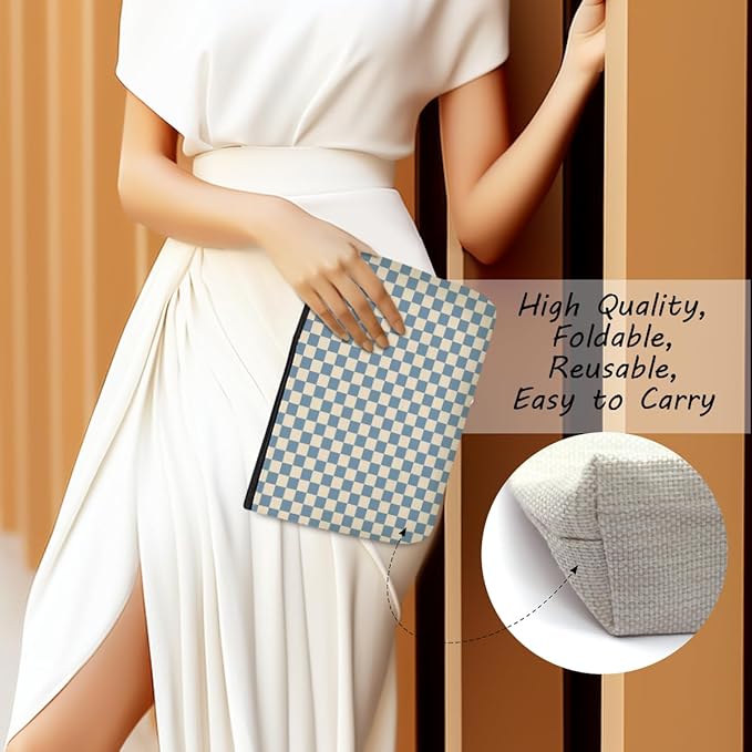 6 Pcs Checkered Makeup Bags Make up Bag Cosmetic Bags for Women Girls Sister Bridesmaid Auntie Friendship Christmas Birthday Travel Toiletry Bag Aesthetic Zipper Organizer Accessories, Cute Blue Plaid