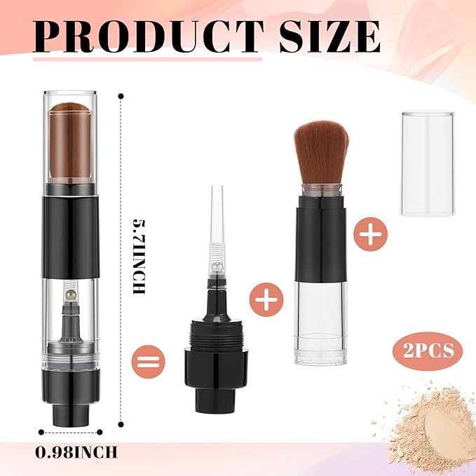 Tioncy 2 Pcs Refillable Loose Powder Brush Embossing Powder Brush Reusable Travel Spray Applicator Tool Retractable for Card Making Scrapbooking Craft Paint Makeup(Black, Brown)