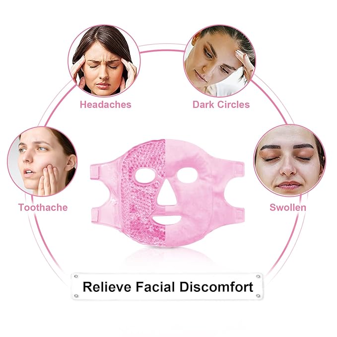 Reusable Ice Face Mask Set - Hot & Cold Therapy for Migraine, Wisdom Tooth Pain, Puffiness Relief with 2 Silicone Covers, Cooling Gel Pad for Swelling