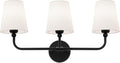 Bathroom Light Fixtures, Matte Black Vanity Lights with Flared White Fabric Shade, 3 Light Wall Sconce, Modern Sconces Wall Lighting for Hallway Bedroom, VL837-MB-3