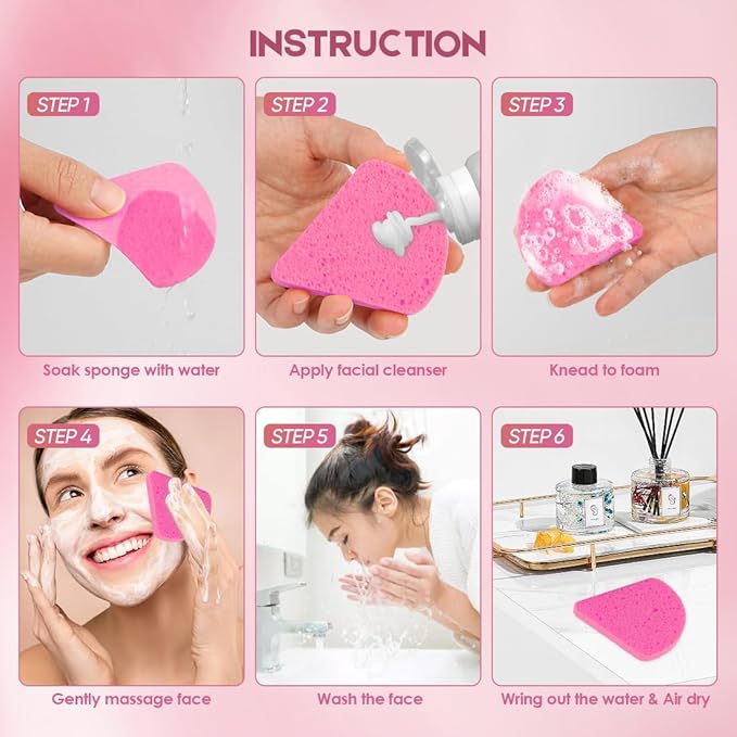 AIDEA Compressed Facial Sponges Pink, 96Count, Disposable Face Sponges, 100% Natural Cellulose Cosmetic Spa Sponge for Facial Cleansing, Exfoliating Mask, Makeup Removal