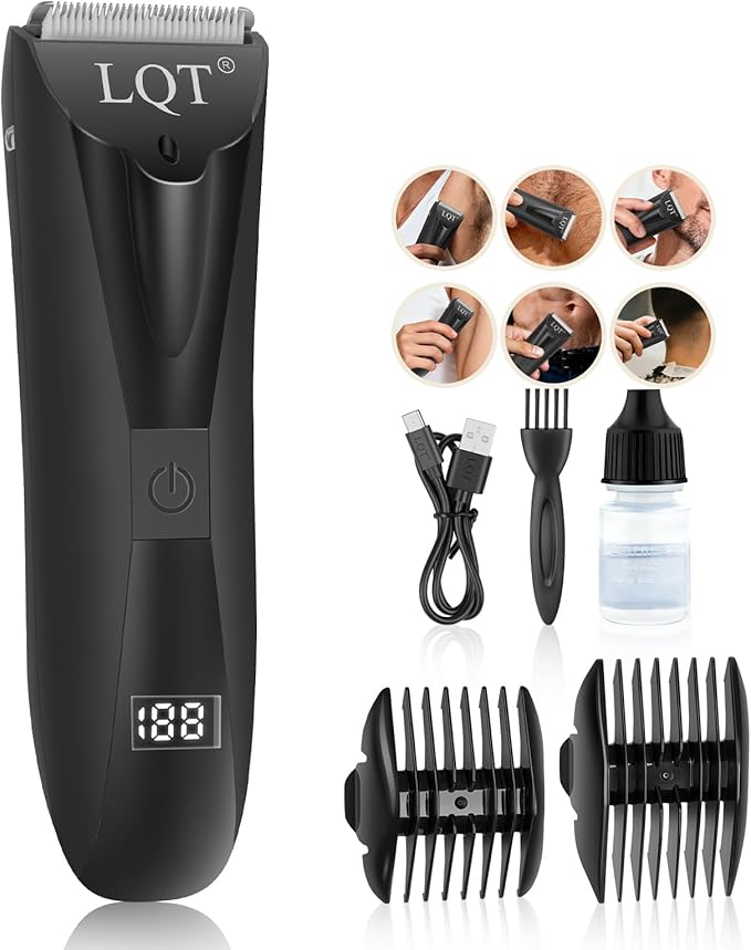Pubic Hair Trimmer for Men with LED Display, Waterproof Body Groomer & Bikini Shaver, Type-C Rechargeable with LED Light, Ideal Christmas & New Year Gift for Men