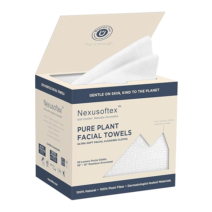 Premium Disposable Face Towels, 10"x12" XL, 90gsm Ultra-Thick 100% USDA Biobased Facial Towel, Gentle for All Skin Types, Magnetic Closure Box with Visibility Window (1 pack of 50ct)