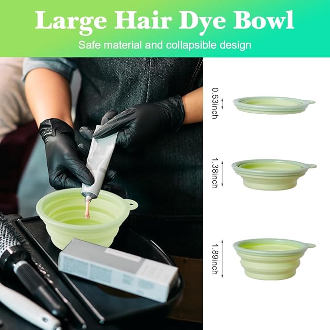 Hair Dye Color Brush and Bowl Set, Color Bowl Brushes Tool Mixing Bowl Kit Tint Comb for Hair Tint Dying Coloring Applicator (Green&Clear)