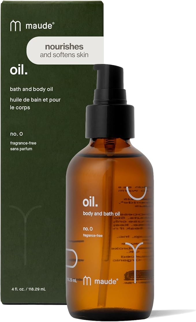 Maude Oil No. 0 - Hydrating Organic Massage + Body Oil - Skin Moisturizer with Jojoba, Coconut + Castor Oil - Rich in Vitamin B + Vitamin E - Relaxing Self Care Gifts (4 fl oz)