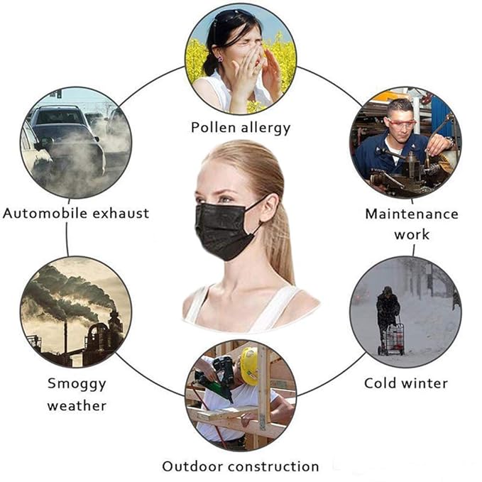 LEMENT 100 Pcs Disposable Face Masks, 3 Ply Face Masks Black Disposable Mask, (Disposable face mask)