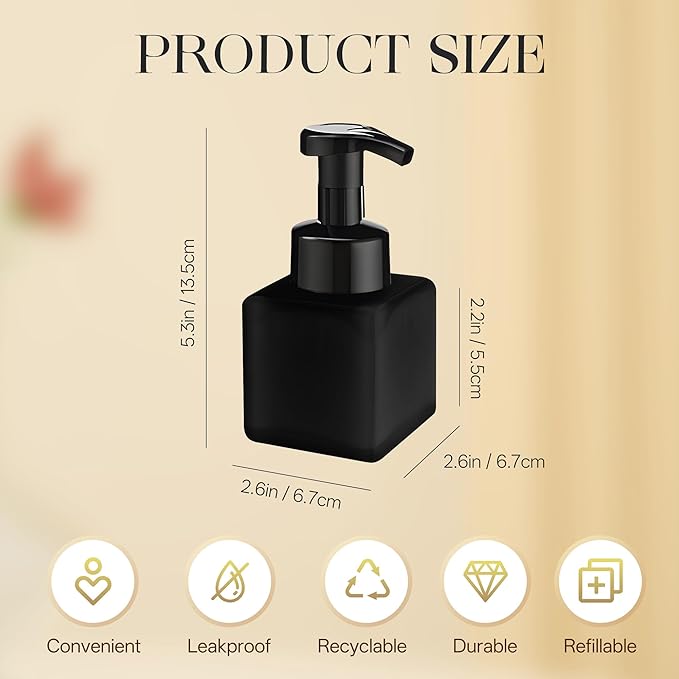 8.5 oz Foaming Soap Dispenser Plastic Foaming Pump Bottle, Refillable Dispenser with Plastic Pump, Empty Hand Bottles for Liquid Soap, Shampoo, Bathroom,Hotel,Restaurant (30, Black)