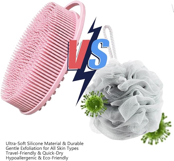 Silicone Body Scrubber Body Shower Bath and Shampoo Brush Shower Cleaning Gentle Exfoliating Use for All Skin Type Men & Women Light Blue