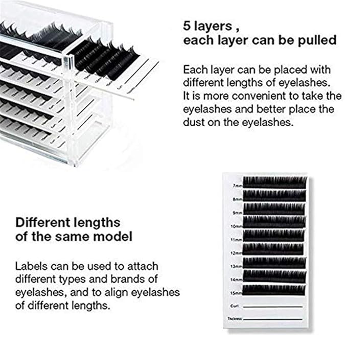 5 Layers Acrylic Clear False Eyelash Organizer Case, Cosmetic Makeup Storage Box for Grafting Lash Extension (Eyelash Box)