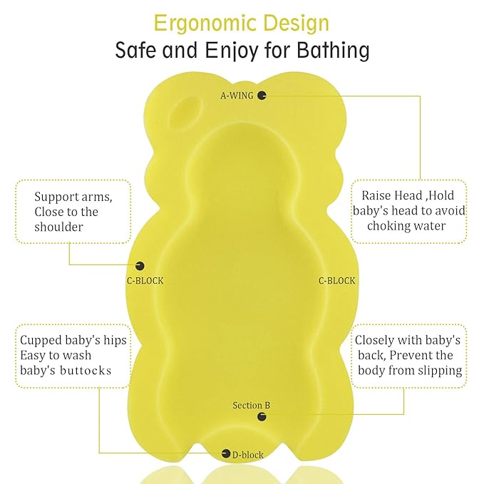 Baby Bath Cushion Infant Bath Mat, Pad & Sponge for Toddler, Infant & Newborn (Yellow-Style4)