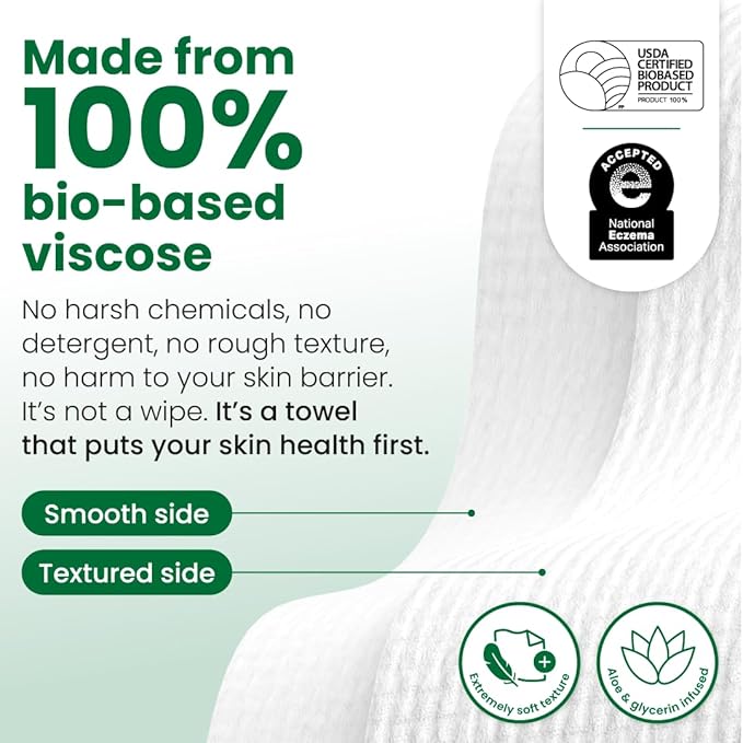 CLEAN SKIN CLUB Sensitive Skin Clean Towels® XL, Ultra-Soft Disposable Face Dry Wipes Infused with Aloe & Glycerin, XL - 2 Pack (50 count)